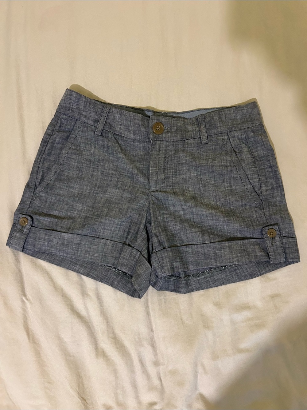 Banana Republic 100% Cotton Petite 00 Chambray Cuffed Heathered Blue